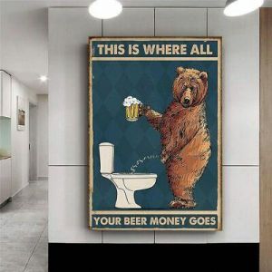 דוב שותה בירה תמונת קנבס